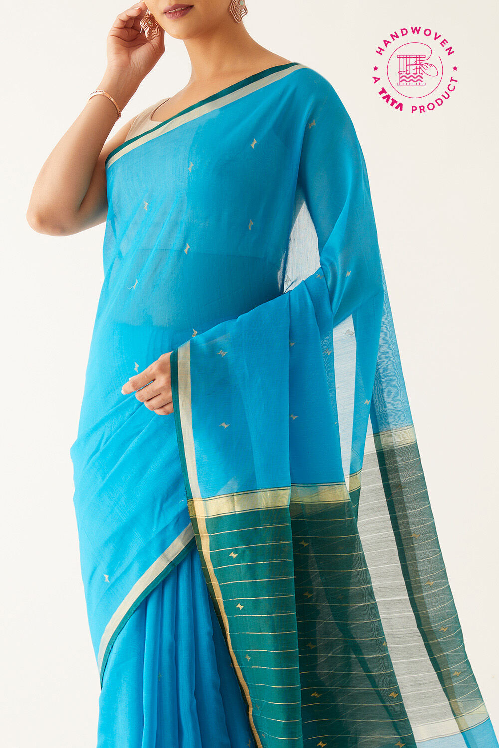 Blue Pure Silk Cotton Chanderi Saree image number null