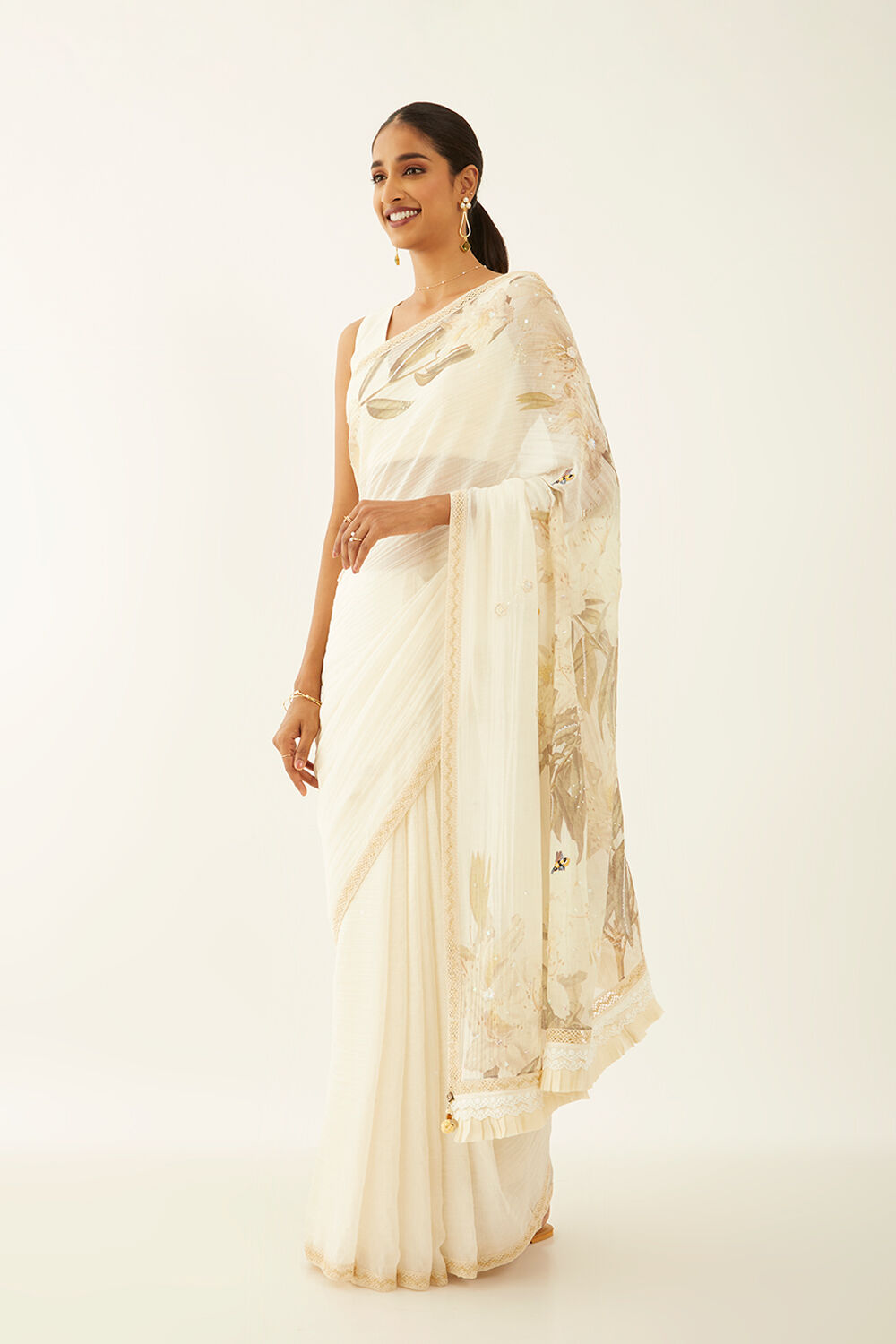Off White Pure Silk Cotton Digital Printed Saree image number null
