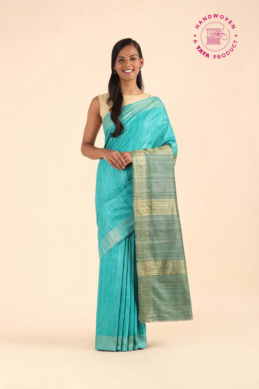 Light Green Pure Tussar Silk Tie and Dye Saree image number null