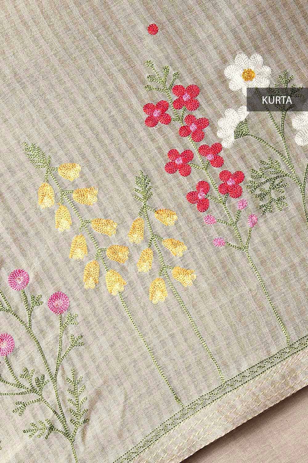 Brown Green Embroidered Tussar Suit image number null