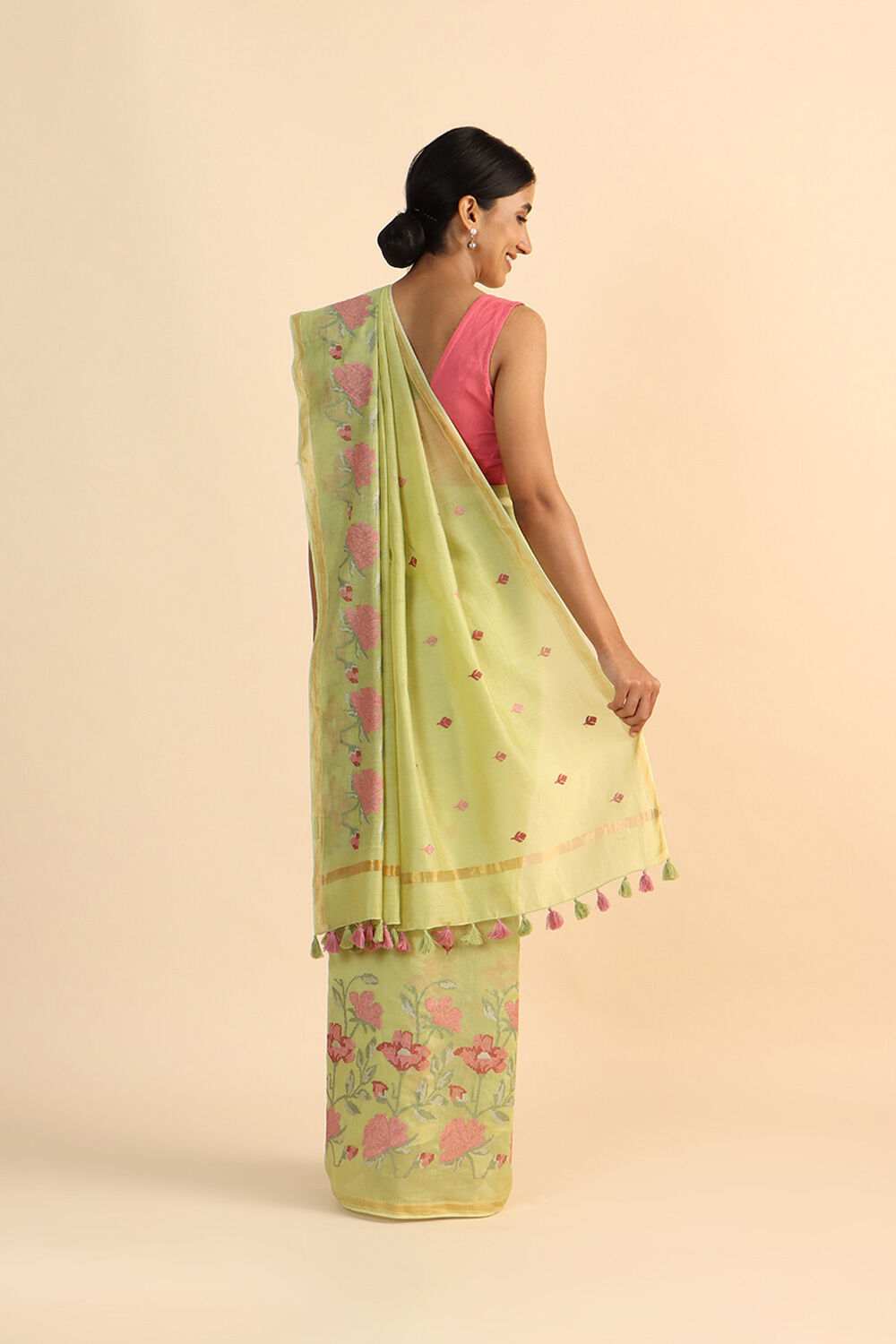 Light Green Pure Silk Cotton Embroidered Saree image number null