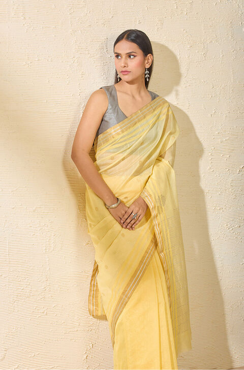 Yellow Woven Pure Silk Cotton Chanderi Saree