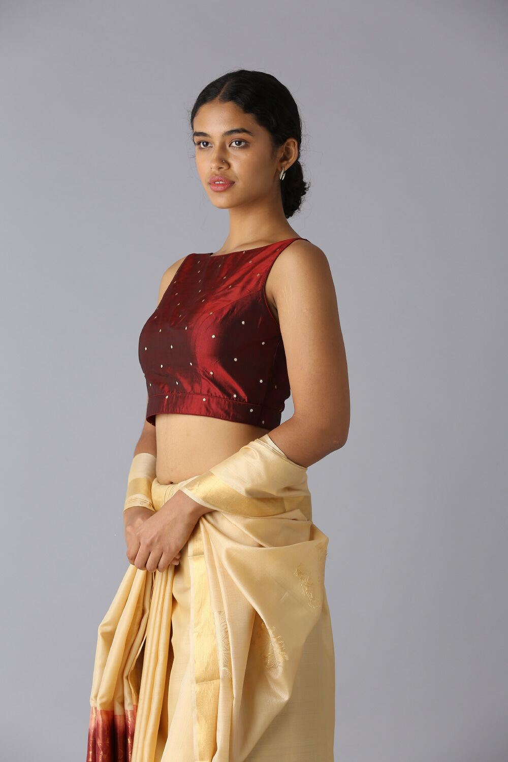 Dark Red Silk Brocade Blouse image number null