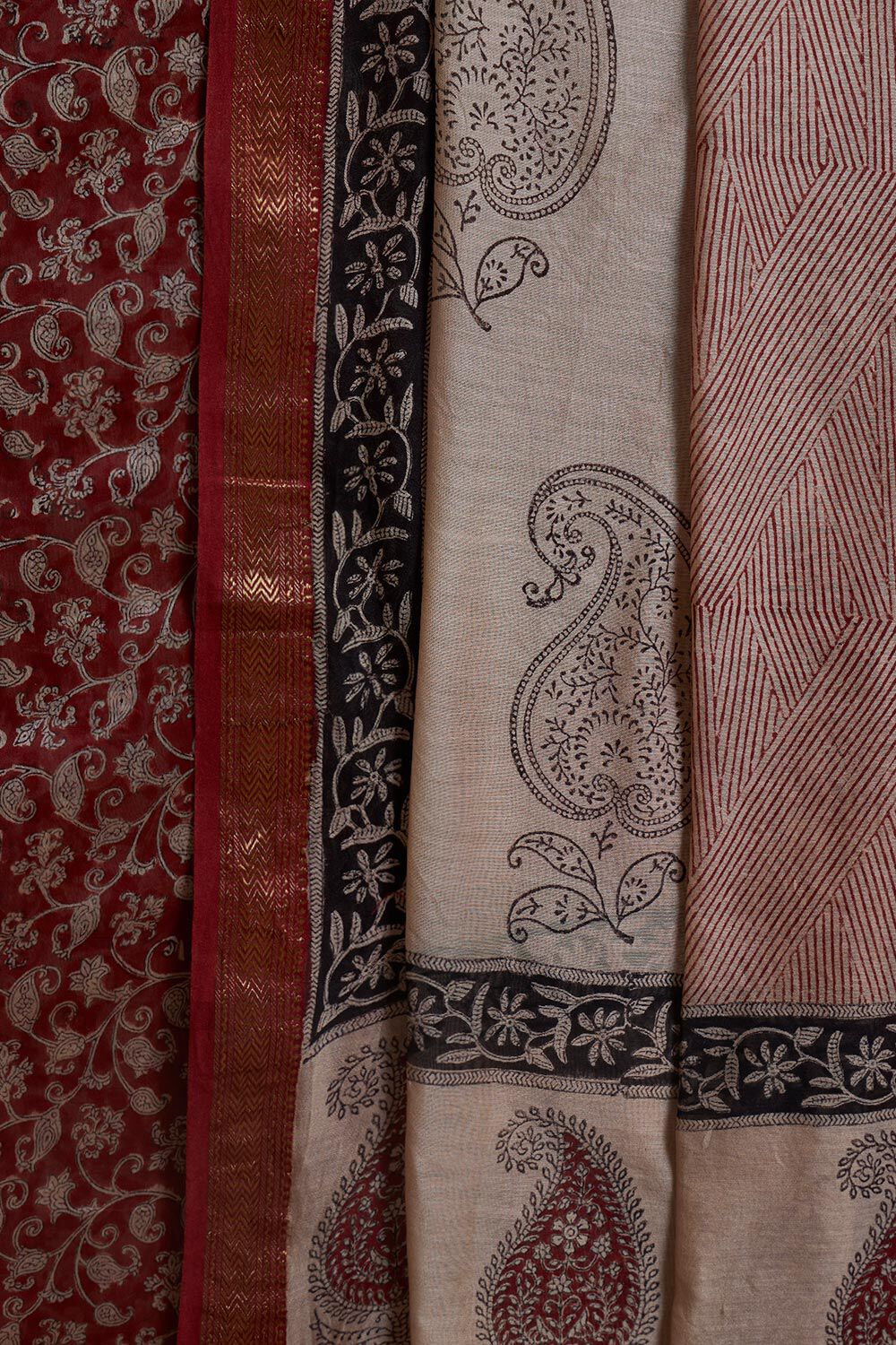 Dark Red Bagru Block Printed Pure Silk Cotton Suit Set image number null
