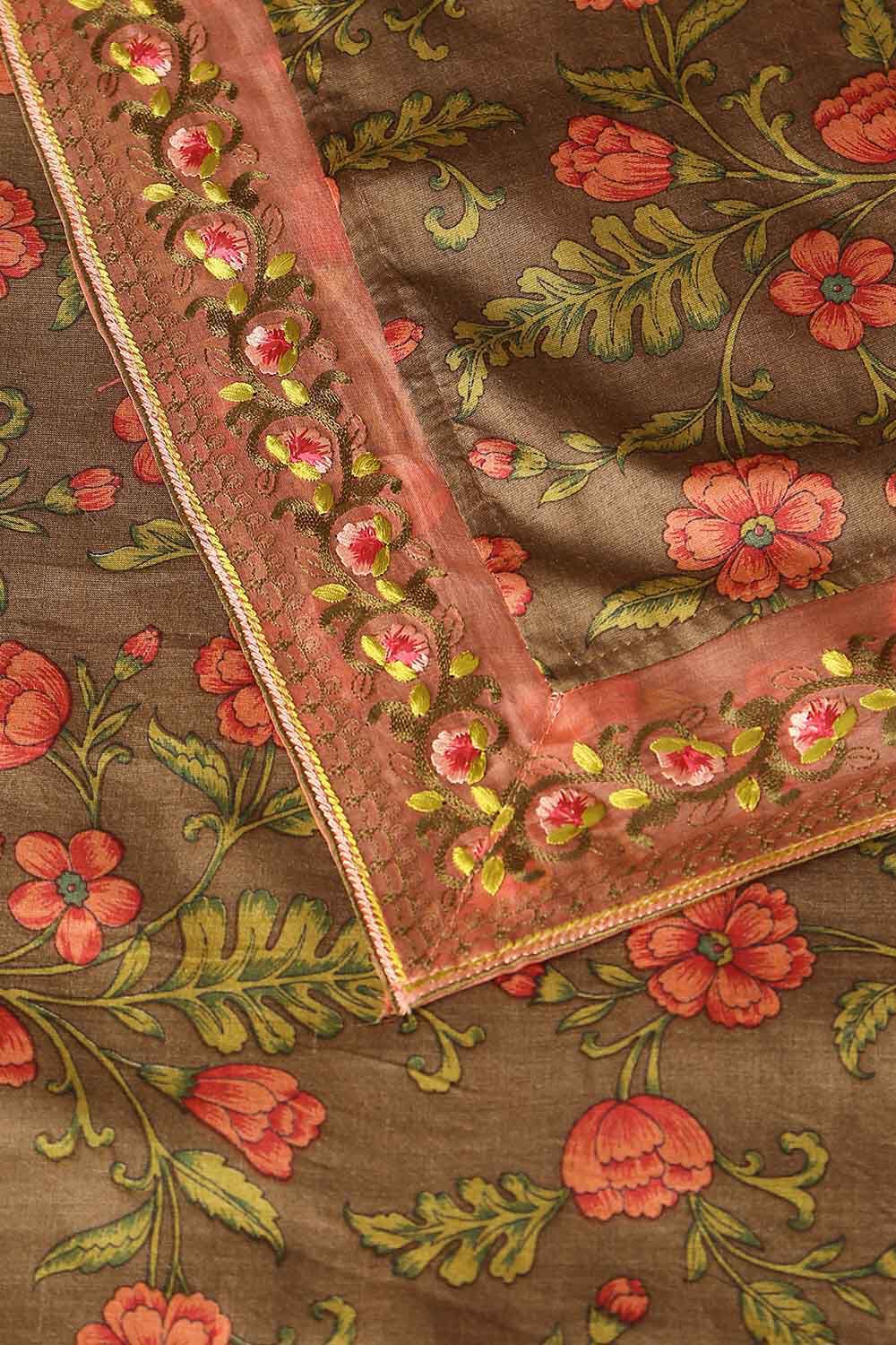 Brown Pure Tussar Silk Printed Saree image number null