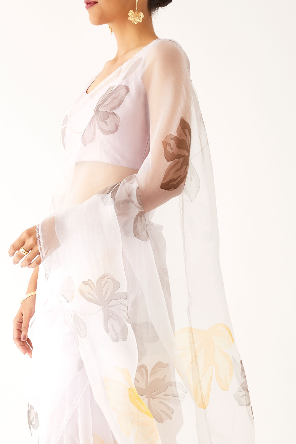 Light Violet Pure Organza Painted Saree image number null