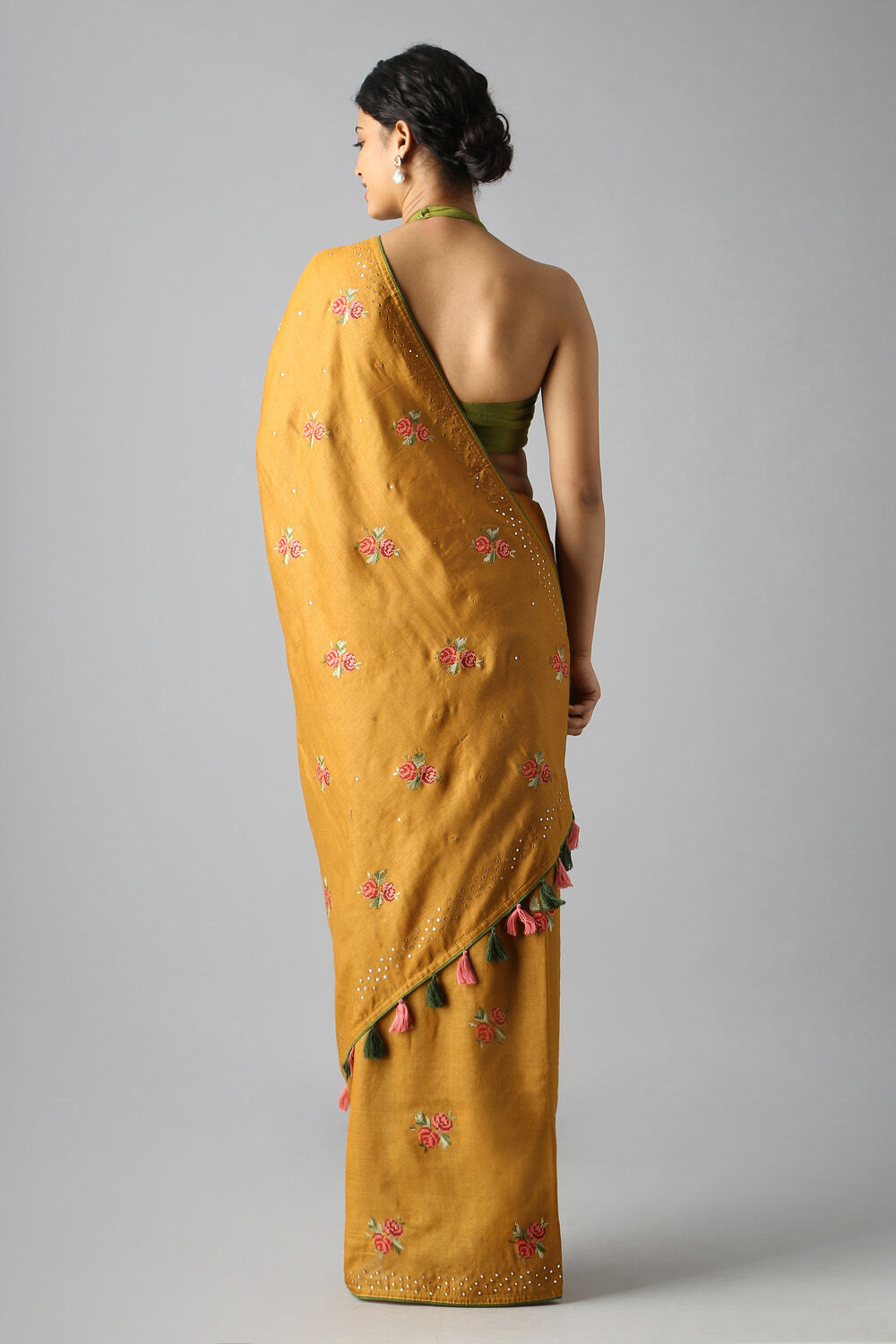 Yellow Pure Tussar Vanya Embroidered Saree image number null