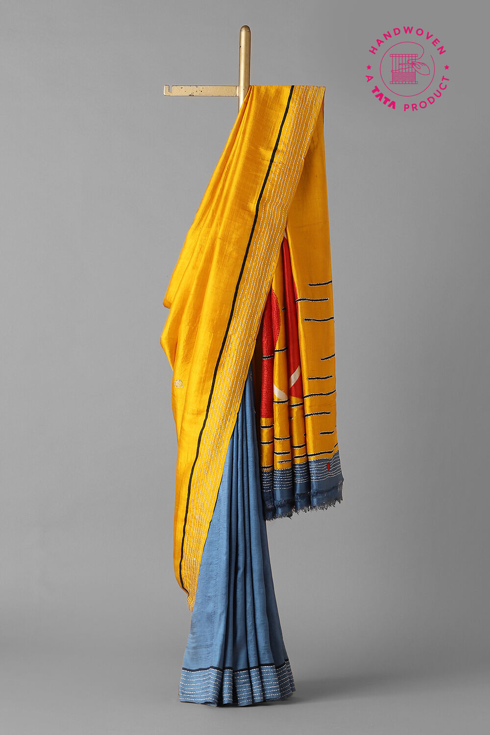 Yellow Pure Silk Hand Painted Saree image number null