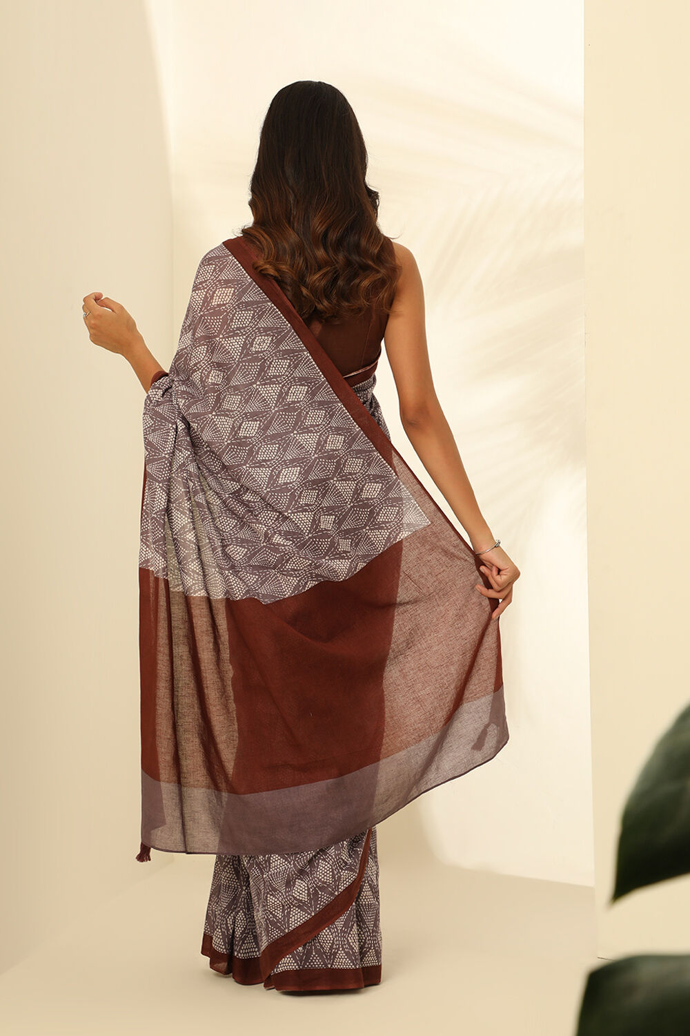 Brown Pure Cotton Mulmul Printed Saree image number null