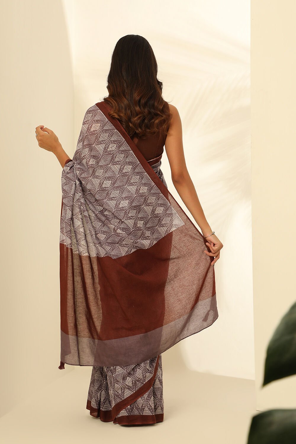 Brown Pure Cotton Mulmul Printed Saree image number null