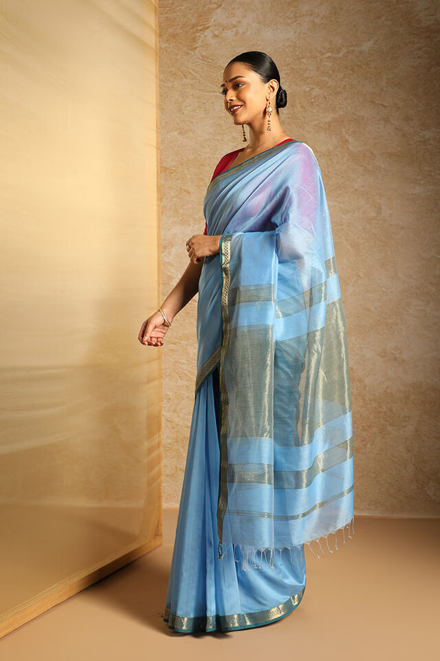 Blue Woven Pure Silk Cotton Maheswari Saree