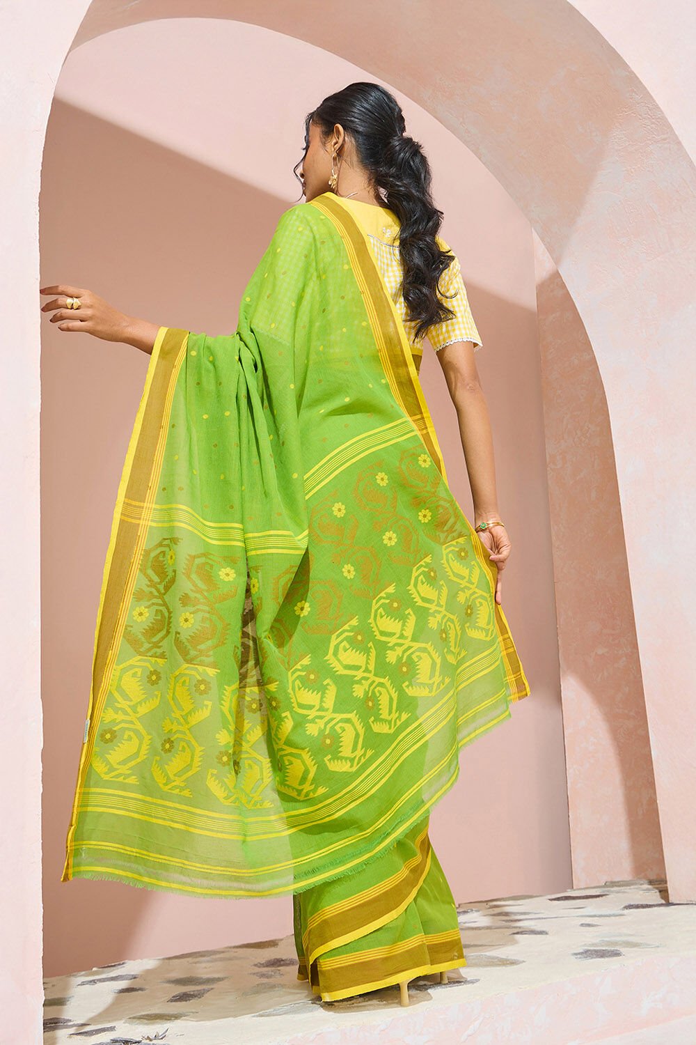 Green Cutwork Pure Cotton Bengal Saree image number null