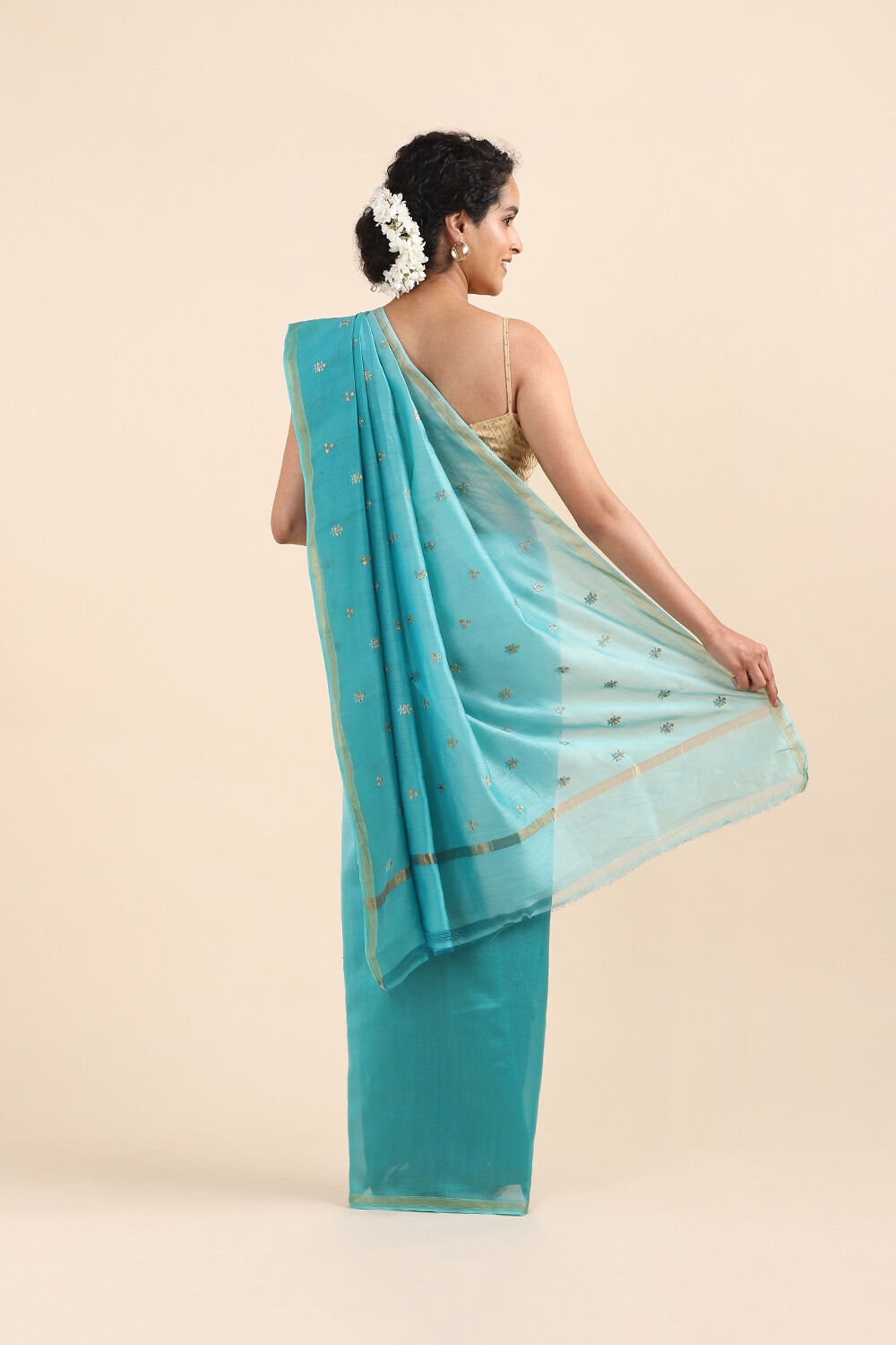 Blue Pure Silk Cotton Embroidered Saree image number null