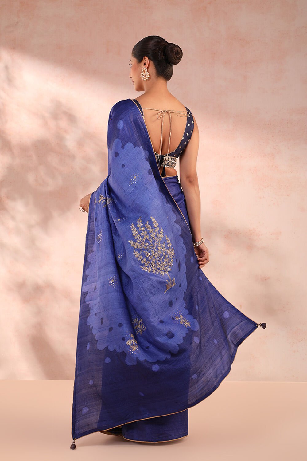 Blue Hand Painted Pure Tussar Silk Saree image number null