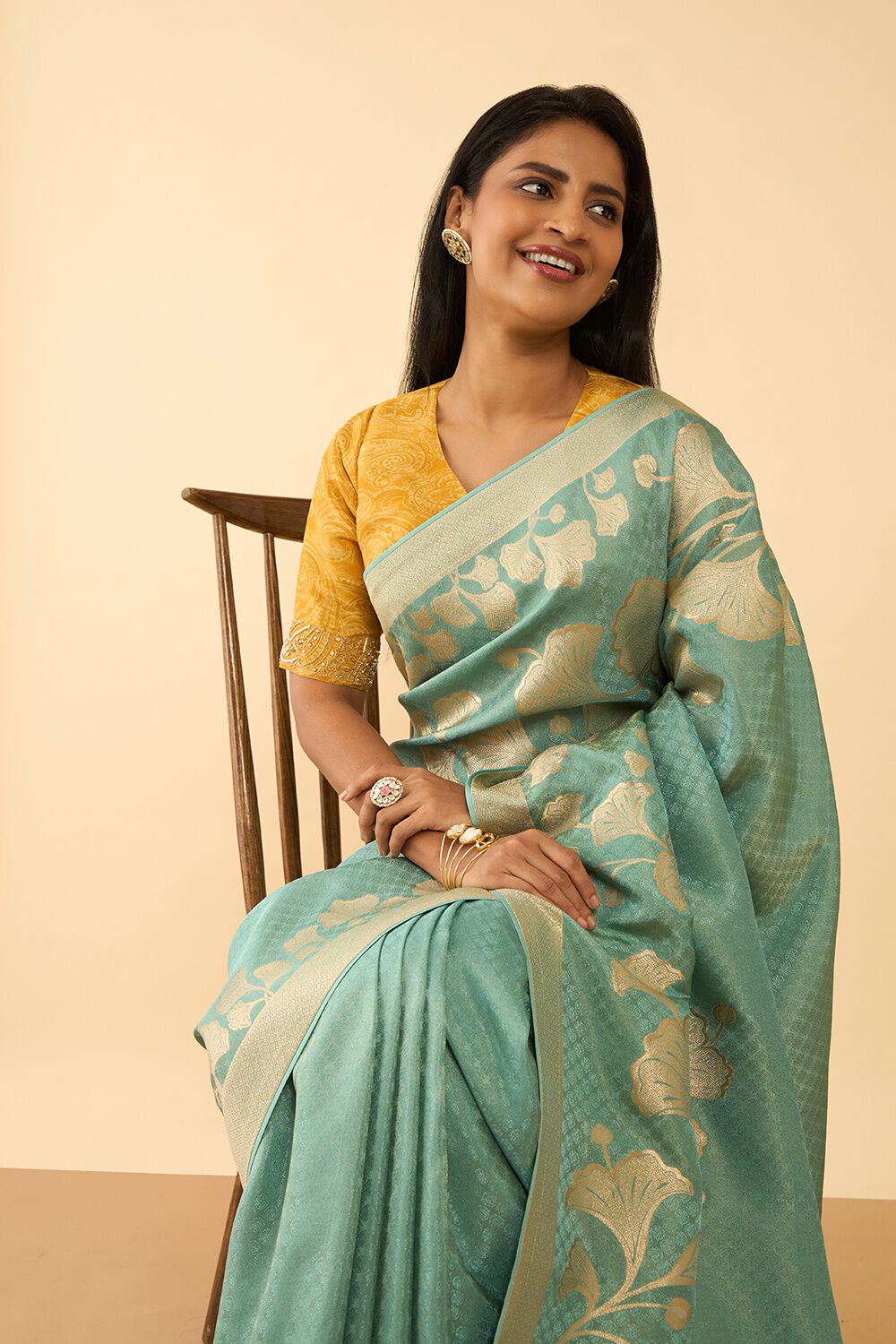 Blue Woven Viscose Saree image number null