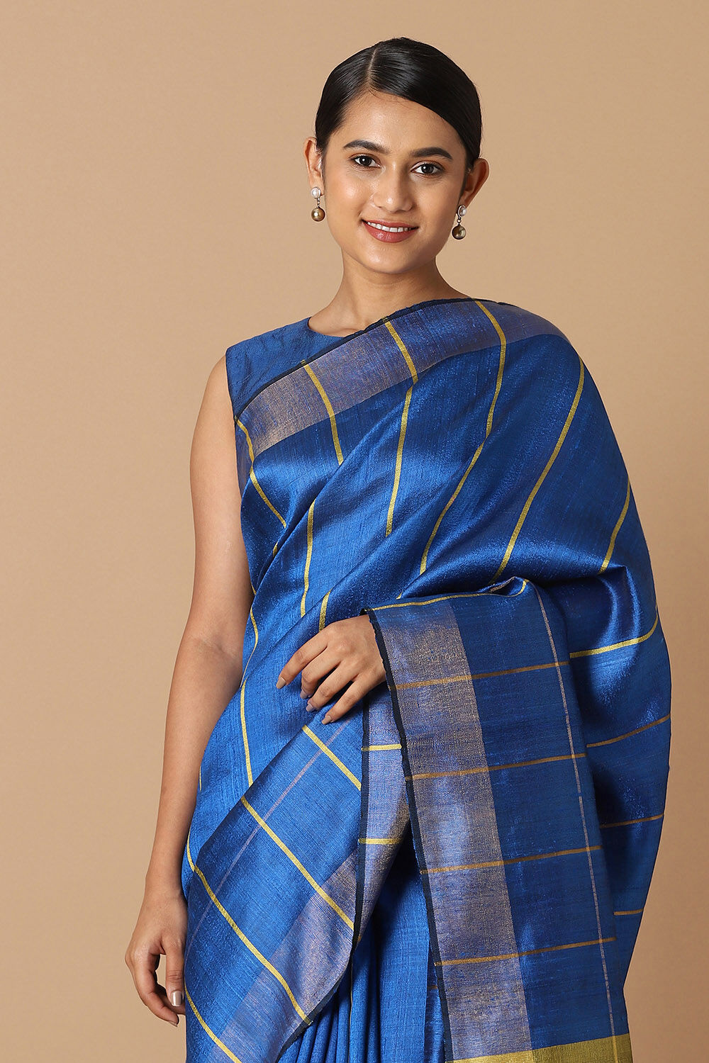 Blue Pure Tussar Silk Bhagalpuri Saree image number null
