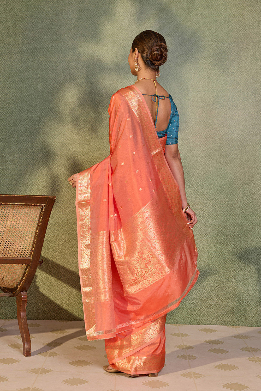 Orange Silk Viscose Kadwa Banarasi Saree image number null