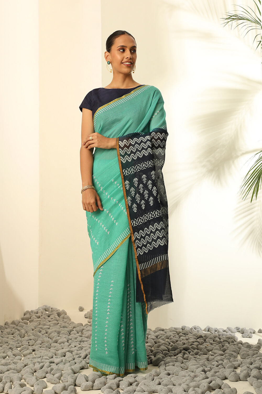 Green Pure Silk Kota Block Printed Saree image number null