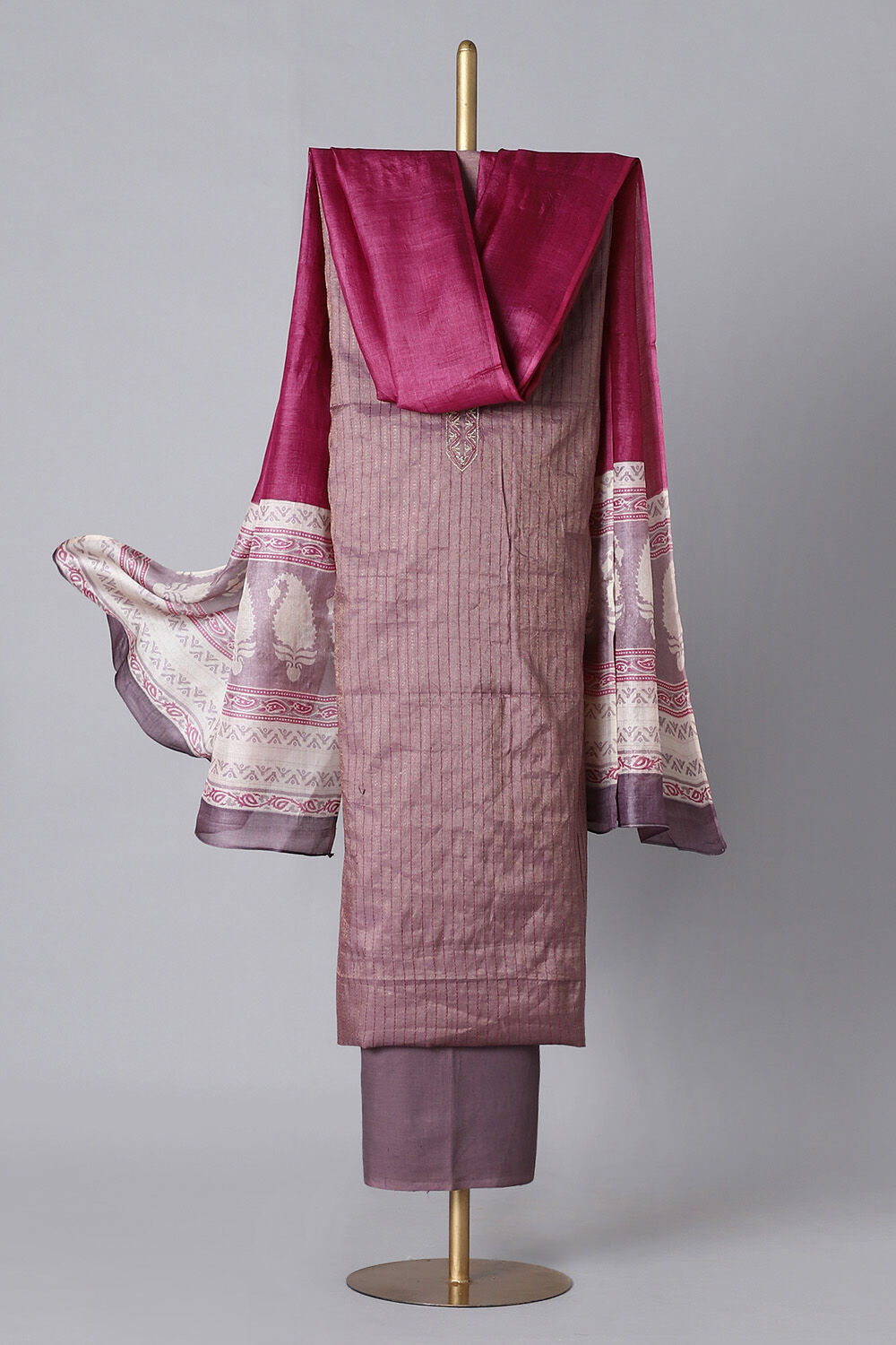 Violet Tissue Embroidered Unstitched Suit Set image number null