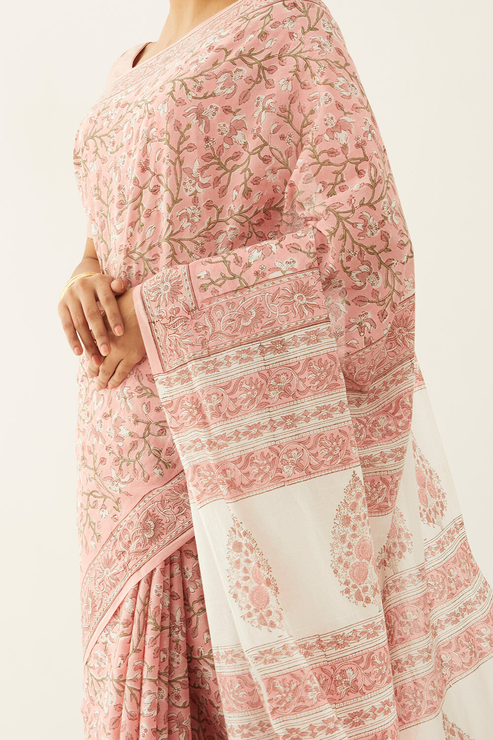 Pink Pure Cotton Block Print Saree image number null