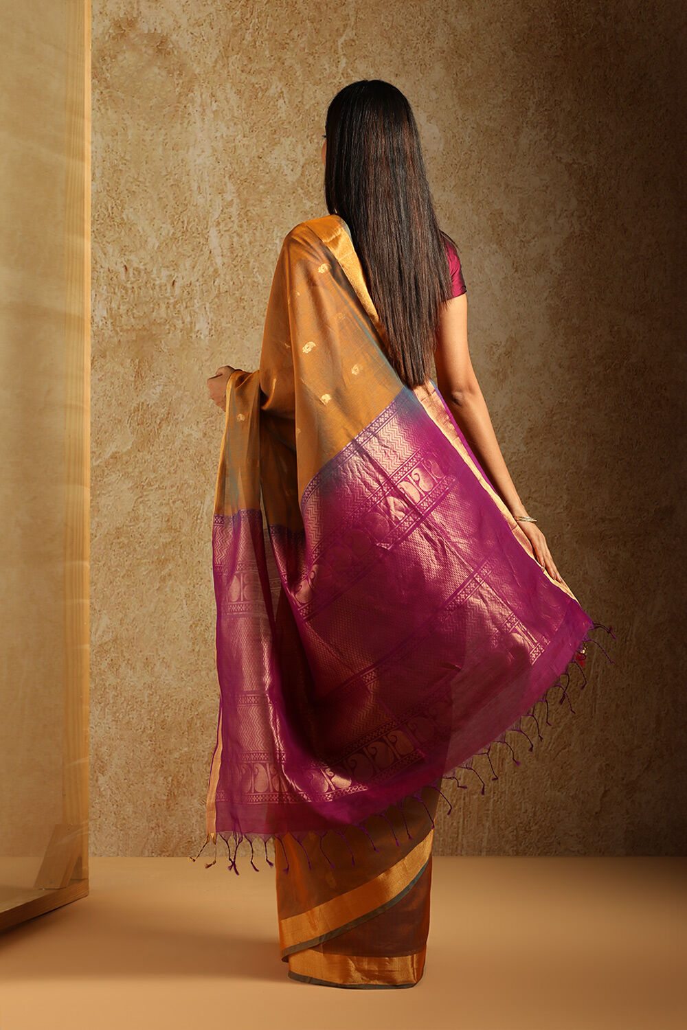 Orange South Pure Silk Cotton Woven Saree image number null