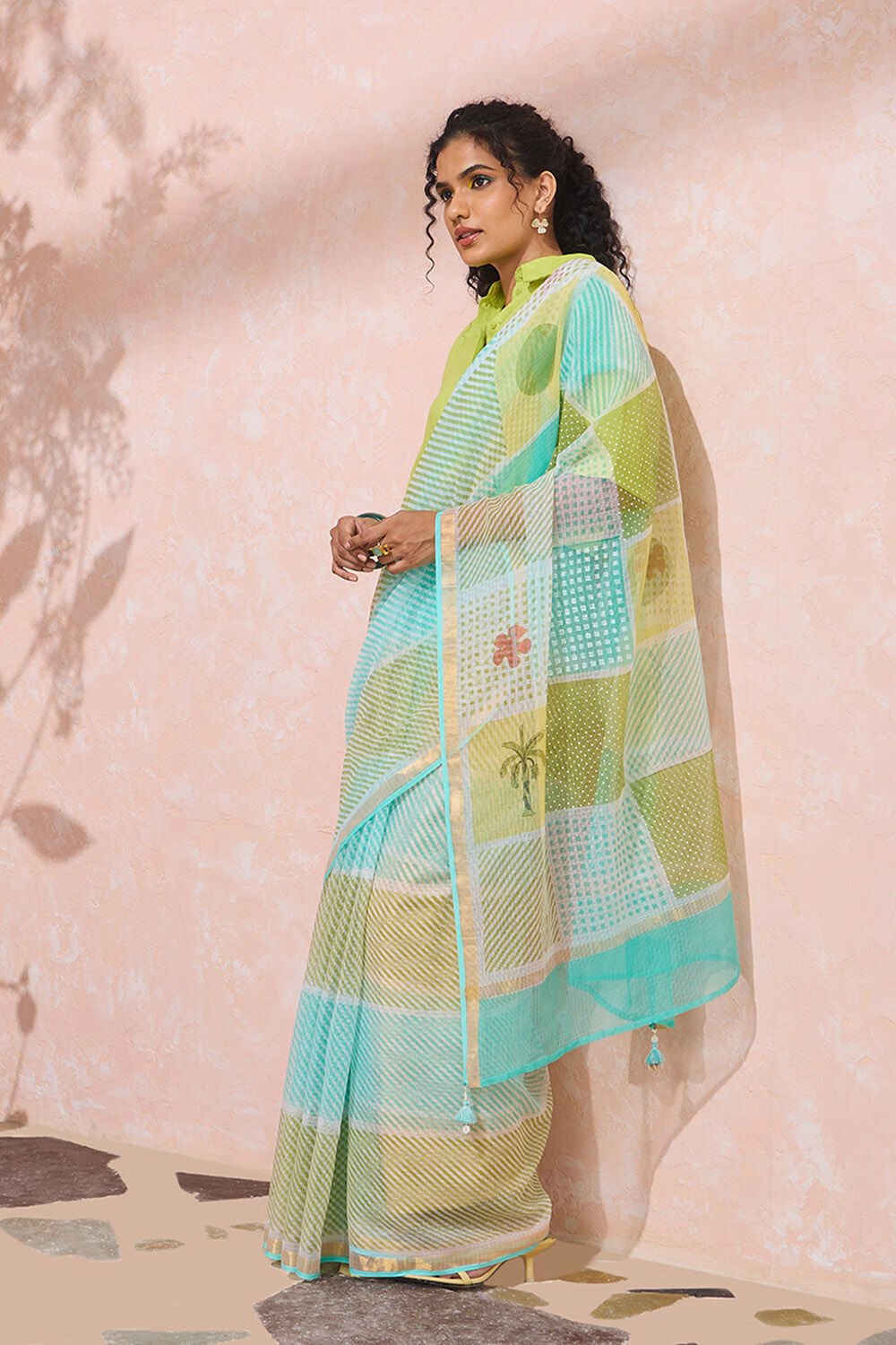 Light Blue Rajasthan Printed Sanganeri Pure Cotton Kota Saree image number null