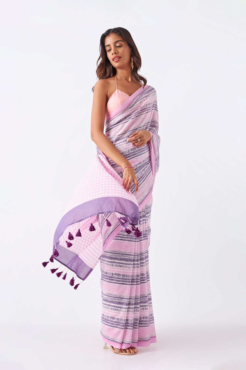 Light Pink Pure Cotton Printed Saree image number null