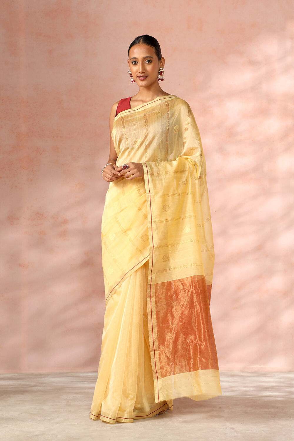 Light Orange Chanderi Pure Silk Cotton Woven Saree image number null