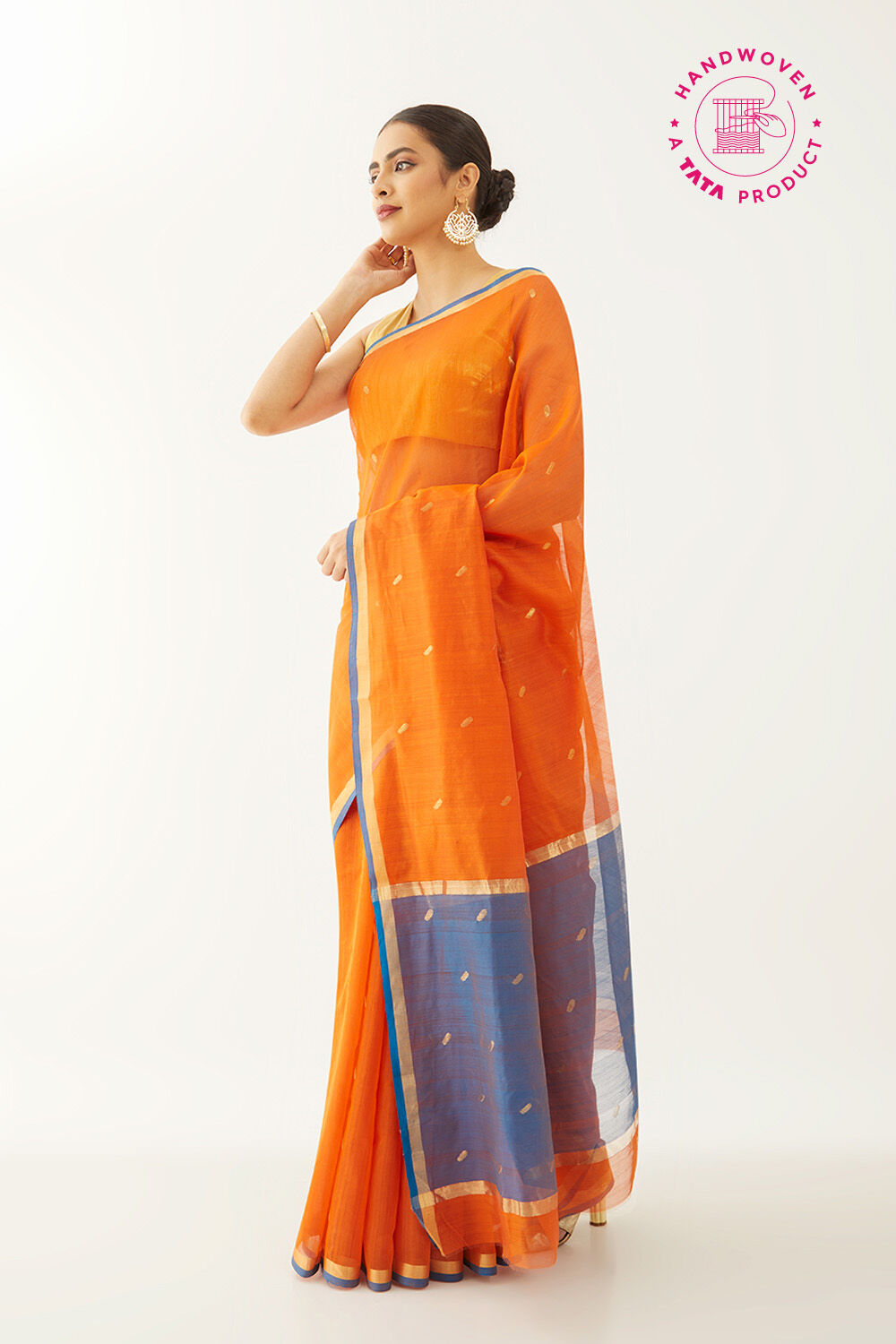 Orange Pure Silk Cotton Woven Chanderi Saree image number null