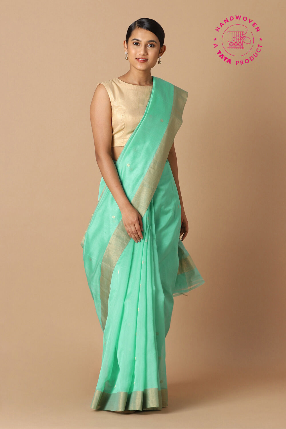 Light Green Pure Silk Cotton Chanderi Saree image number null