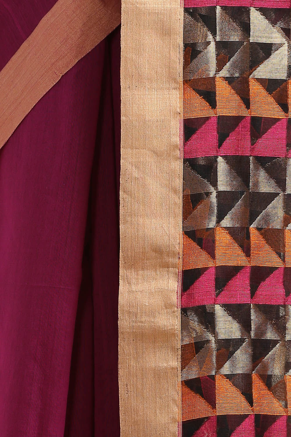 Dark Pink Pure Silk Cotton Bengal Saree image number null