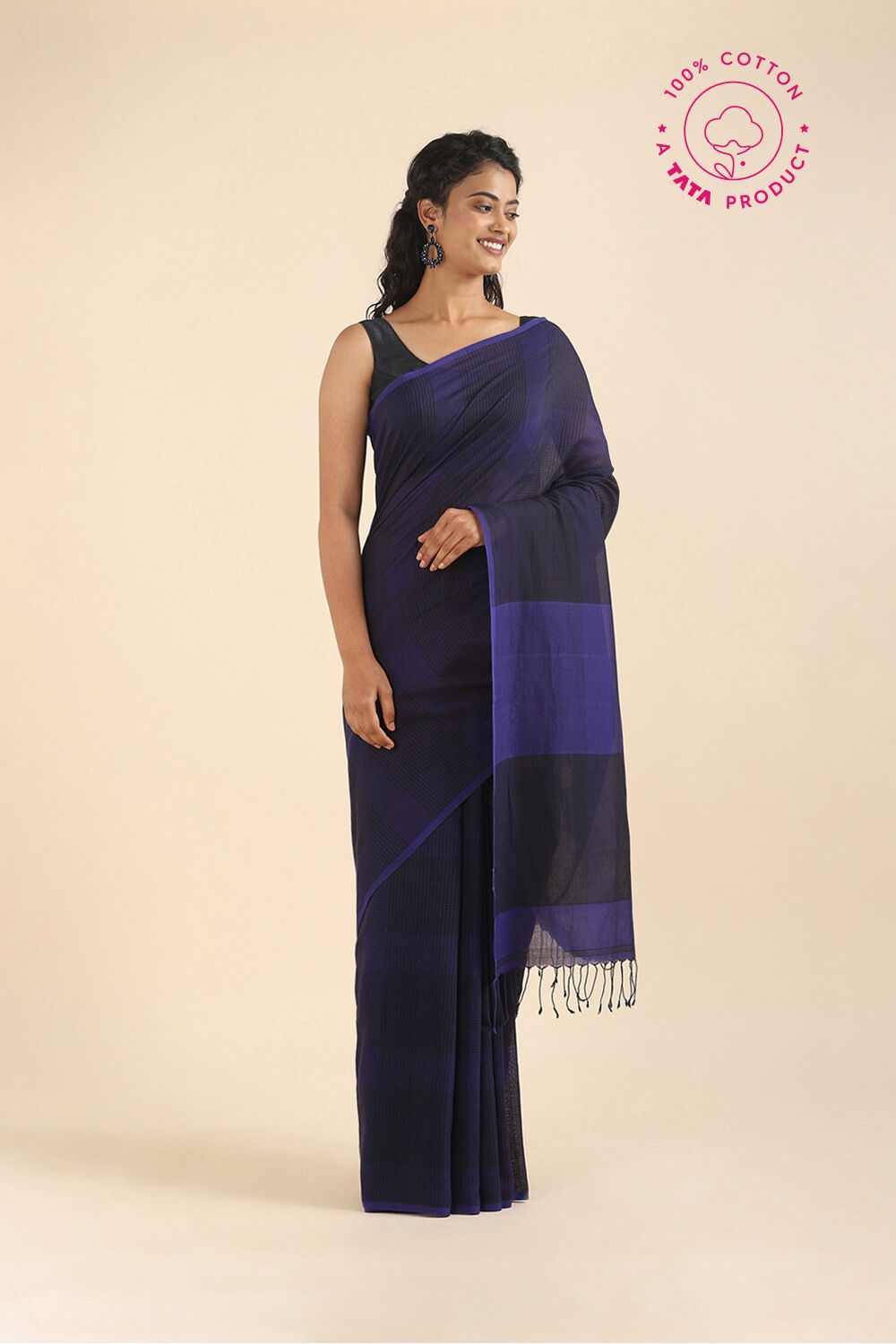 Blue Pure Cotton Bengal Saree image number null