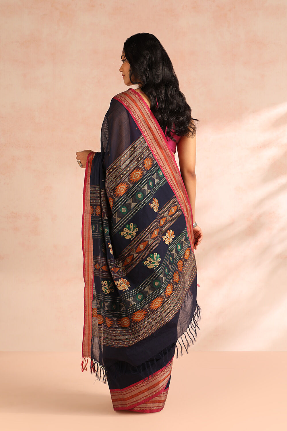 Navy Woven Pure Cotton Saree image number null