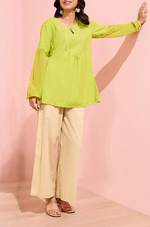Beige Woven Pure Cotton Trouser