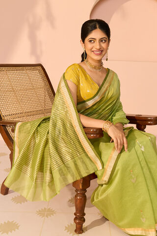 Green Eknaliya Pure Silk Cotton Chanderi Saree image number