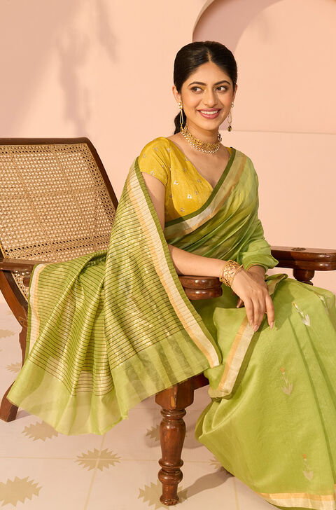 Green Eknaliya Pure Silk Cotton Chanderi Saree