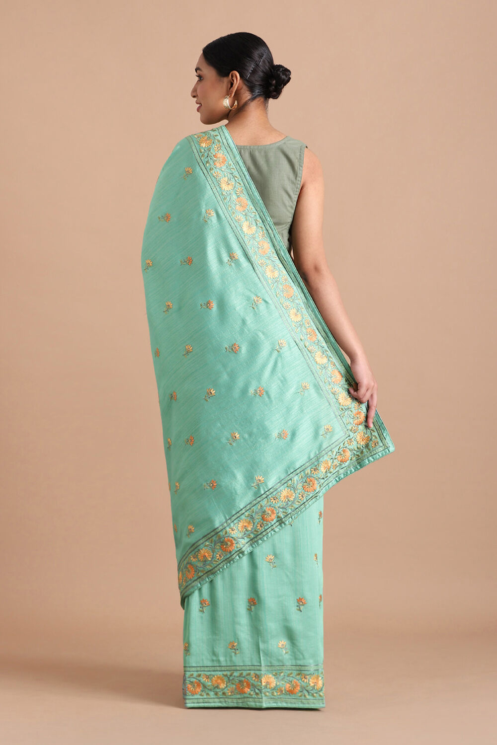Light Pure Green Embroidered Saree image number null