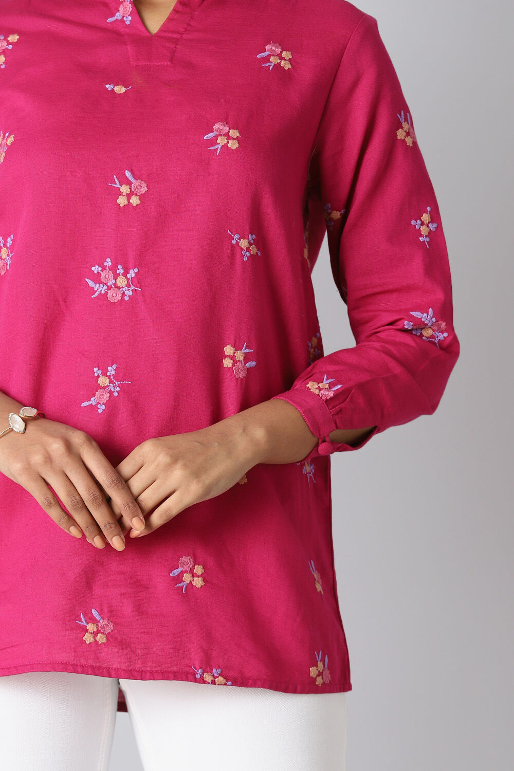 Dark Pink Linen Embroidered Kurta image number null