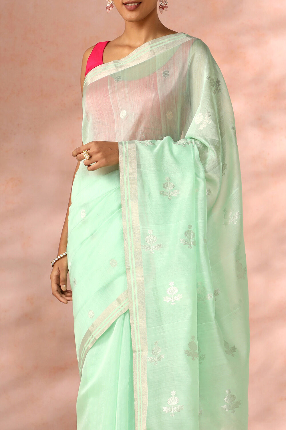 Light Green Chanderi Pure Silk Cotton Woven Saree image number null