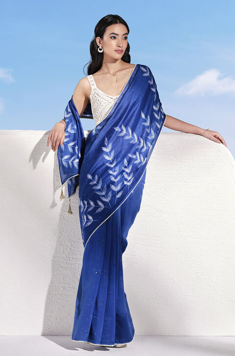 Blue Pure Silk Cotton Tie & Dye Shibori Saree