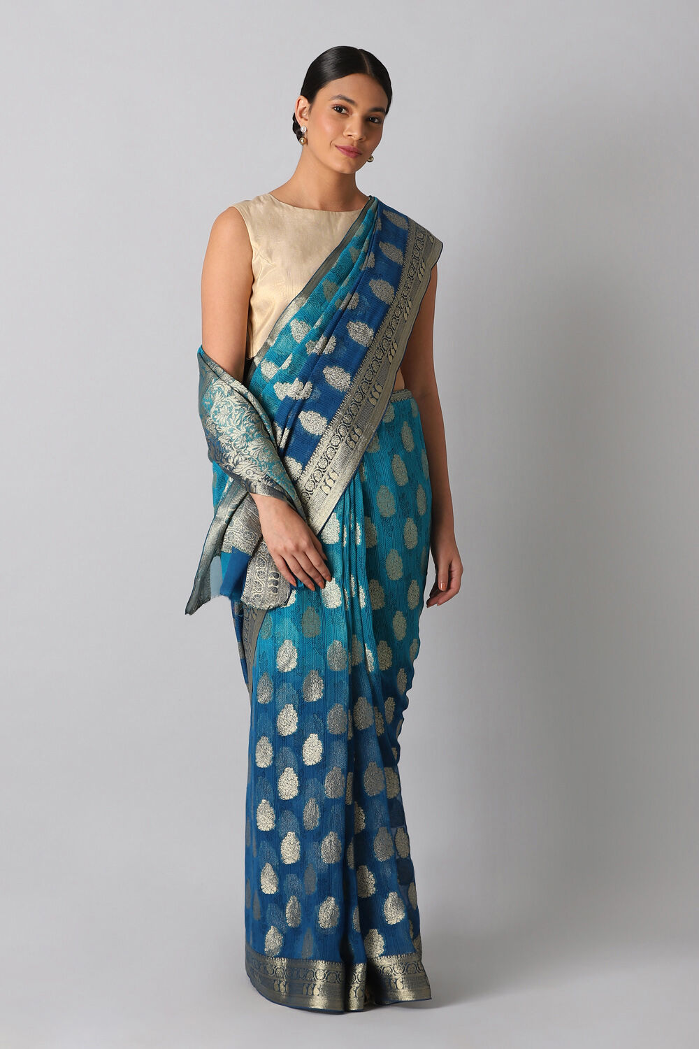 Blue Viscose Pure Georgette Banarasi Saree image number null