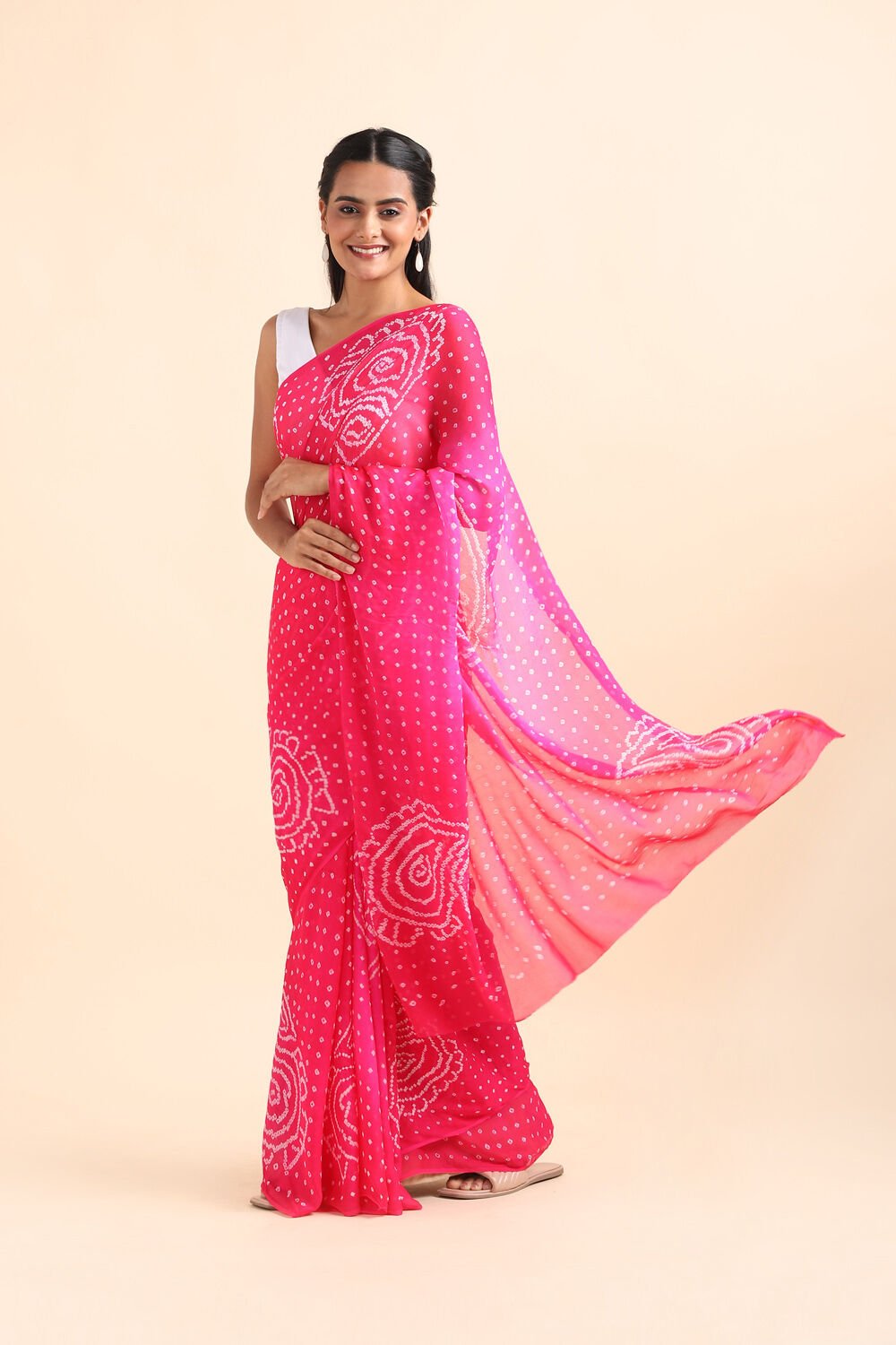 Pink Pure Georgette Bandhani Saree image number null
