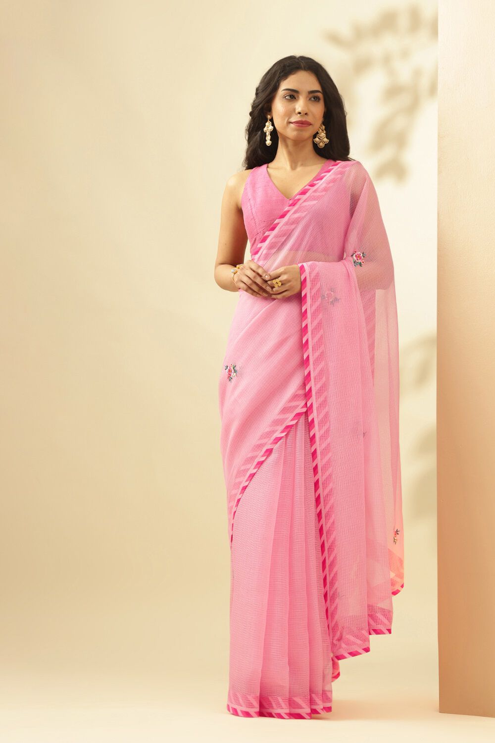 Light Pink Pure Kota Embroidery Saree image number null