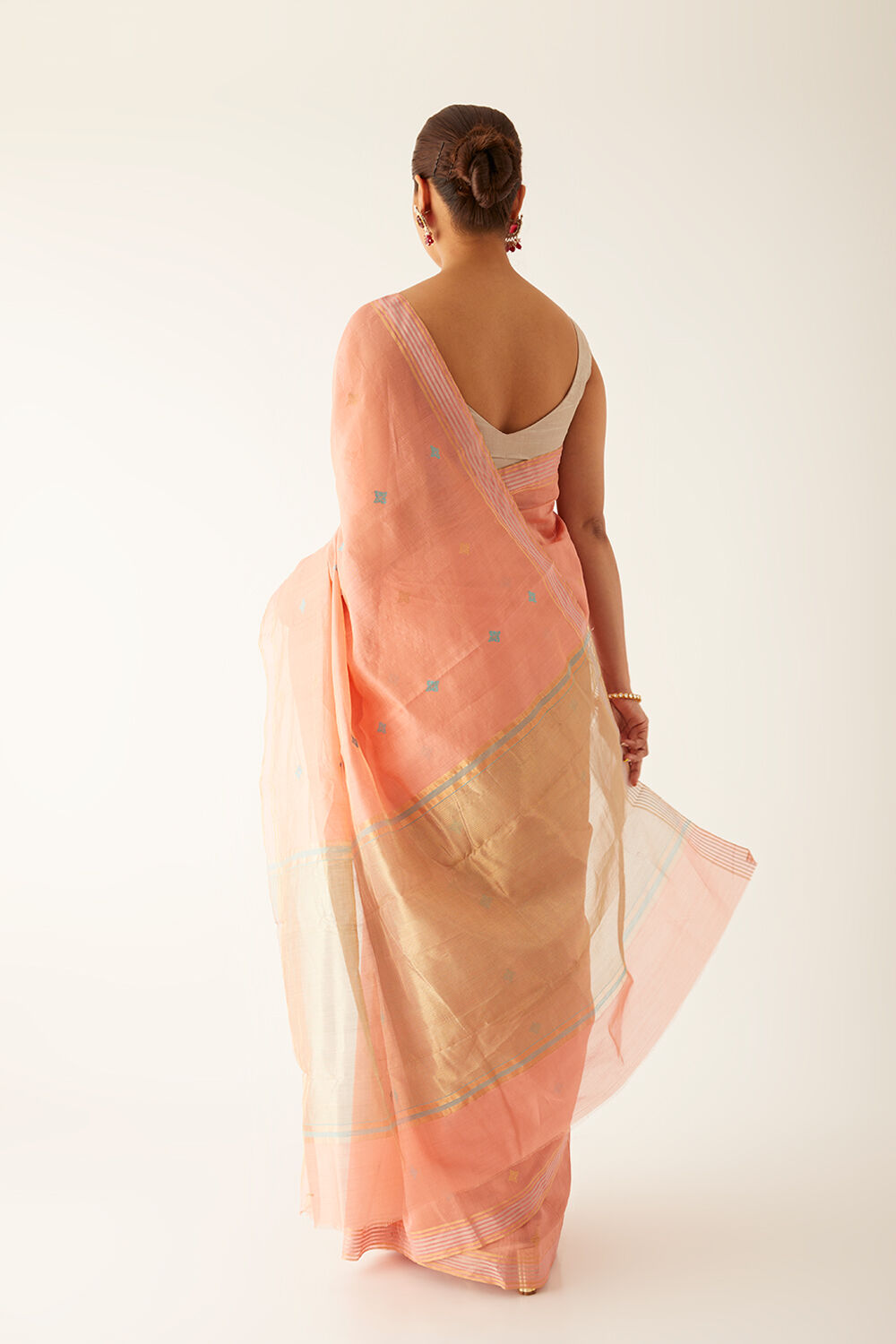 Light Orange Pure Cotton Tissue Chanderi Saree image number null