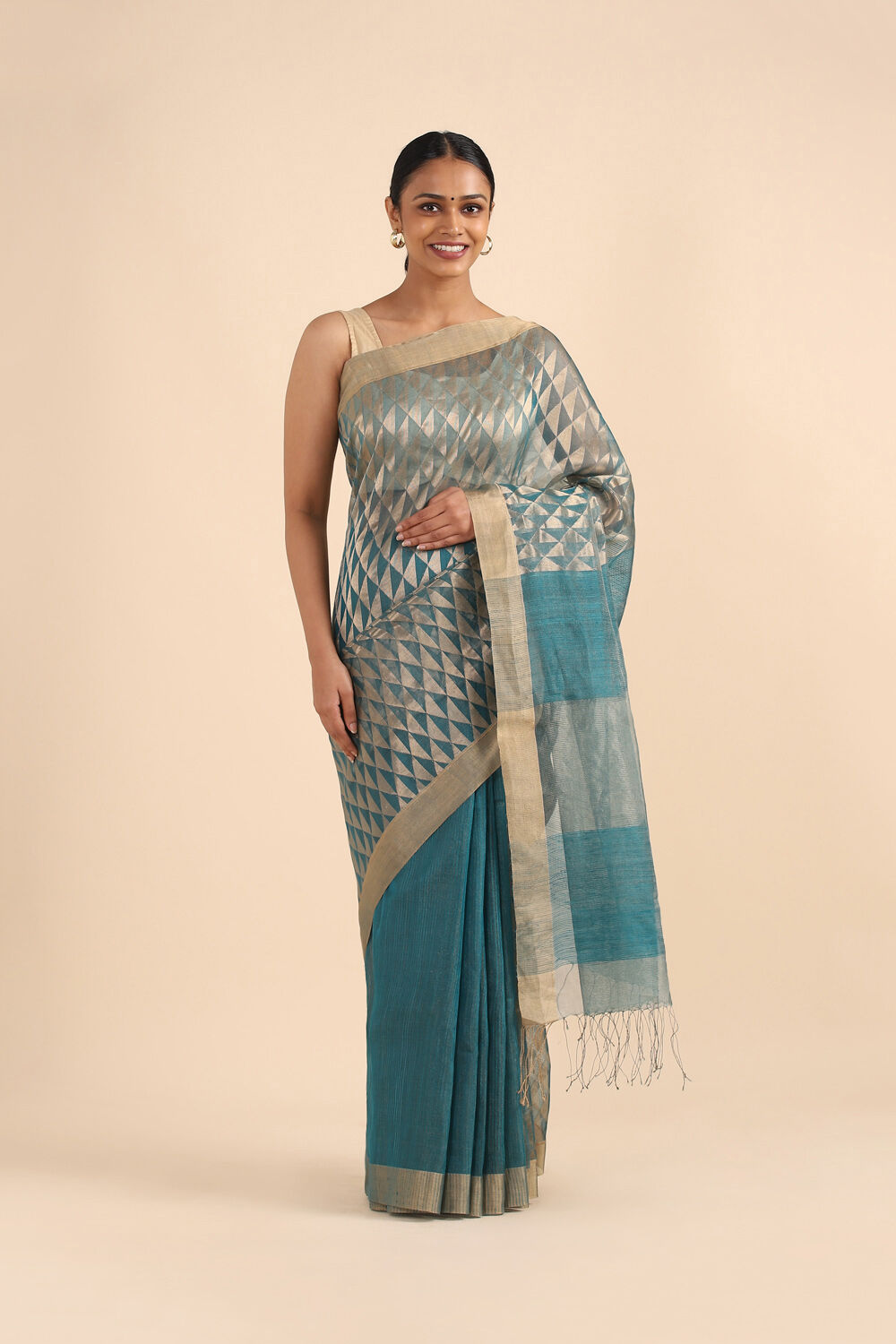 Light Blue Pure Silk Vanya Bengal Saree image number null