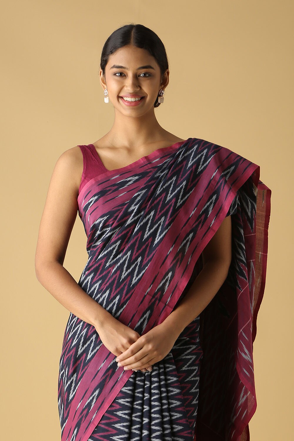 Dark Blue Cotton Pochampalli Ikat Saree image number null