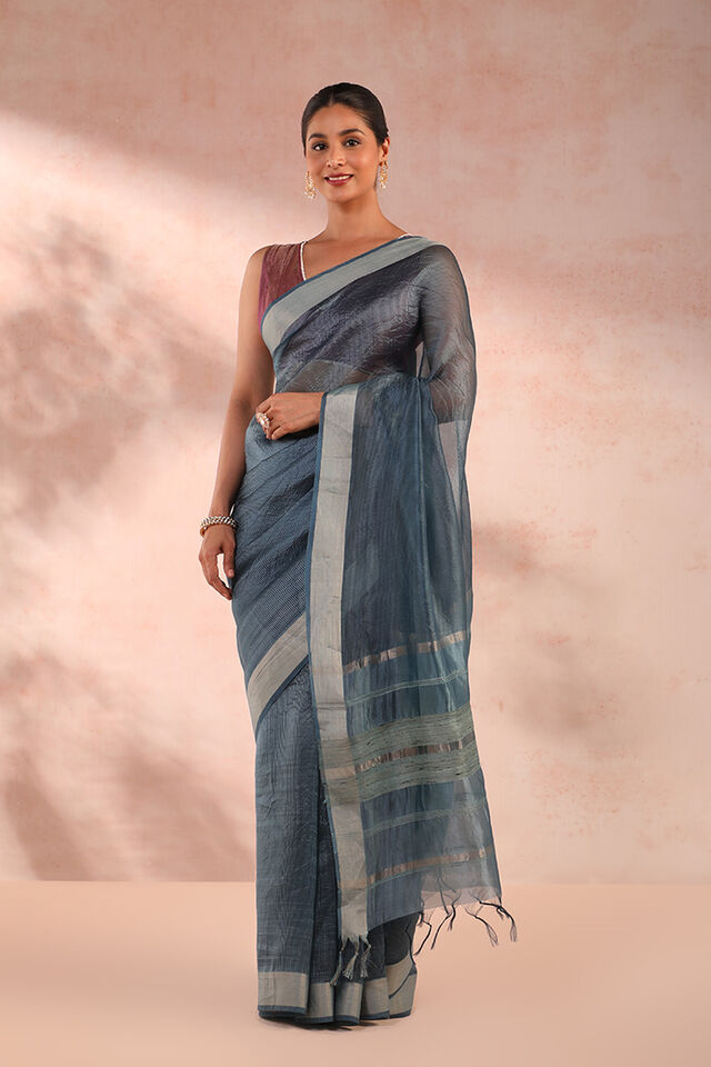 Blue Bhagalpur Woven Silk Tencel Saree