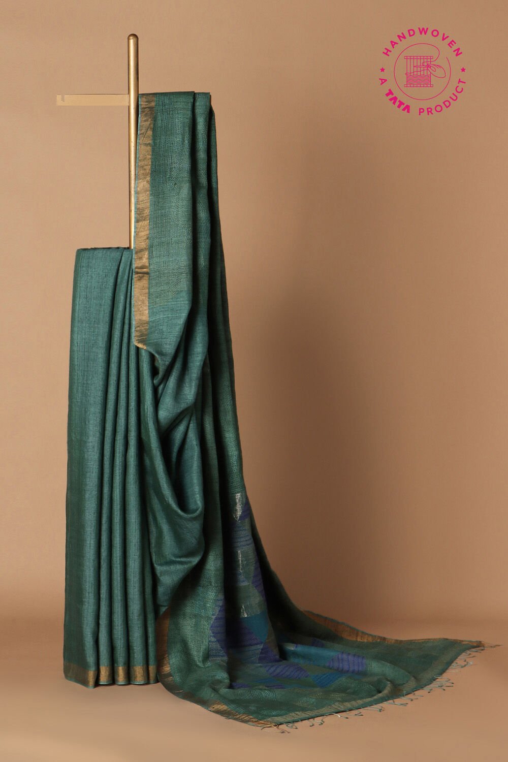 Green Pure Silk Tussar Jamdani Saree image number null