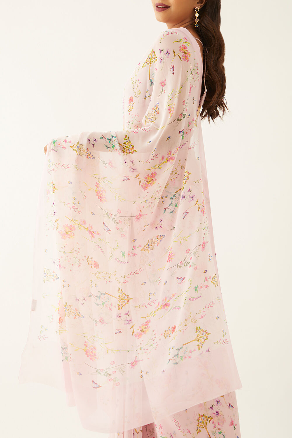 Light Pink Viscose Georgette Digital Print Saree image number null