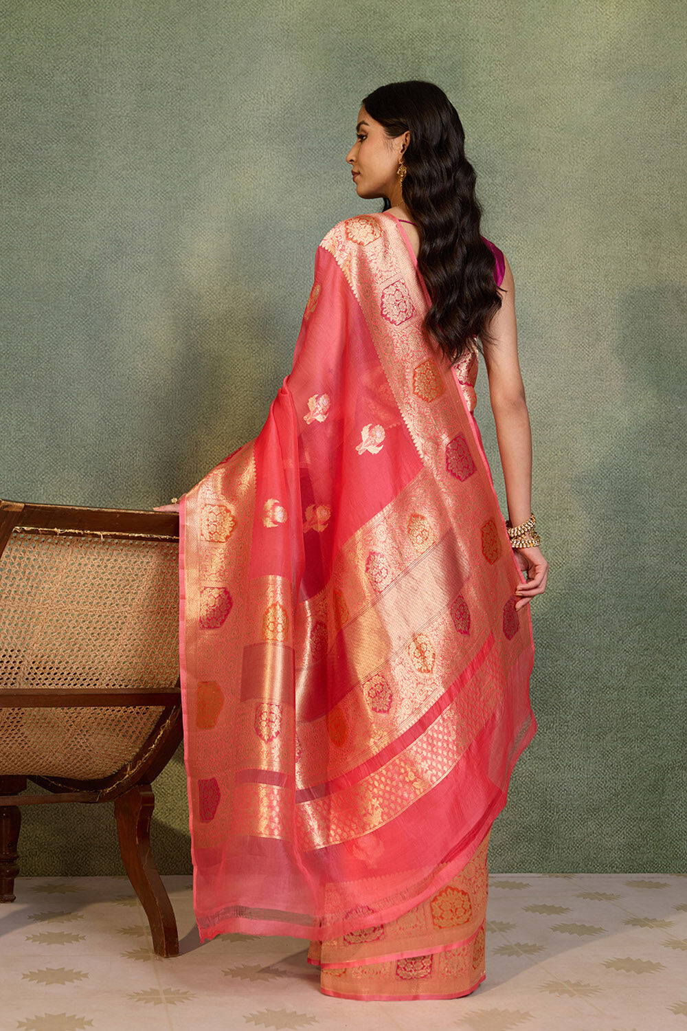 Light Pink Pure Silk Organza Kadwa Banarasi Saree image number null
